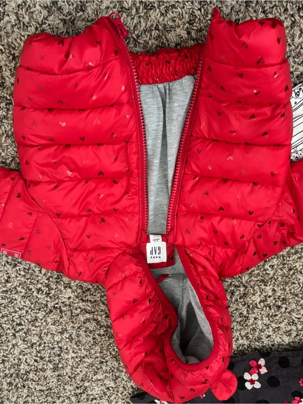 Red Heart Puffer Jacket + baby Girls Outfit Set - Red, Black, White